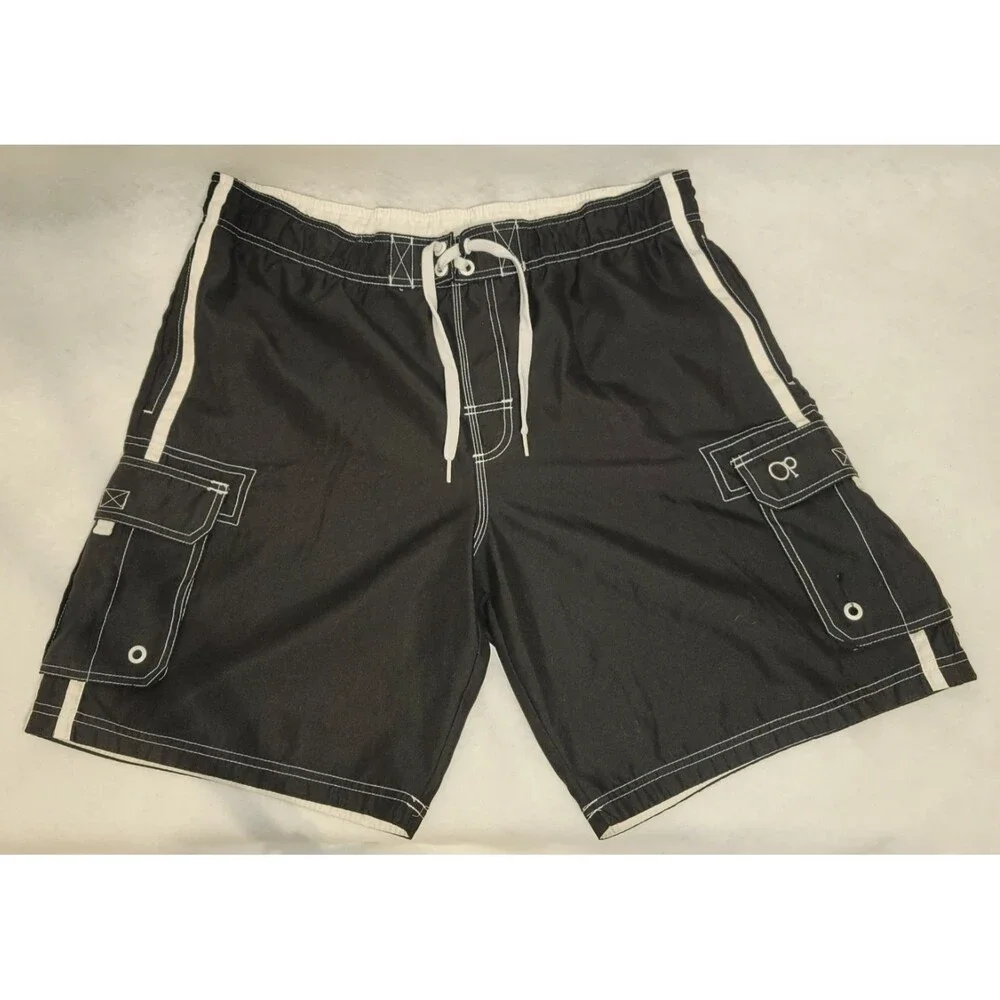 Ocean Pacific (OP) Men's Board Shorts Swim Trunks Black Cargo Size L (36-38)
